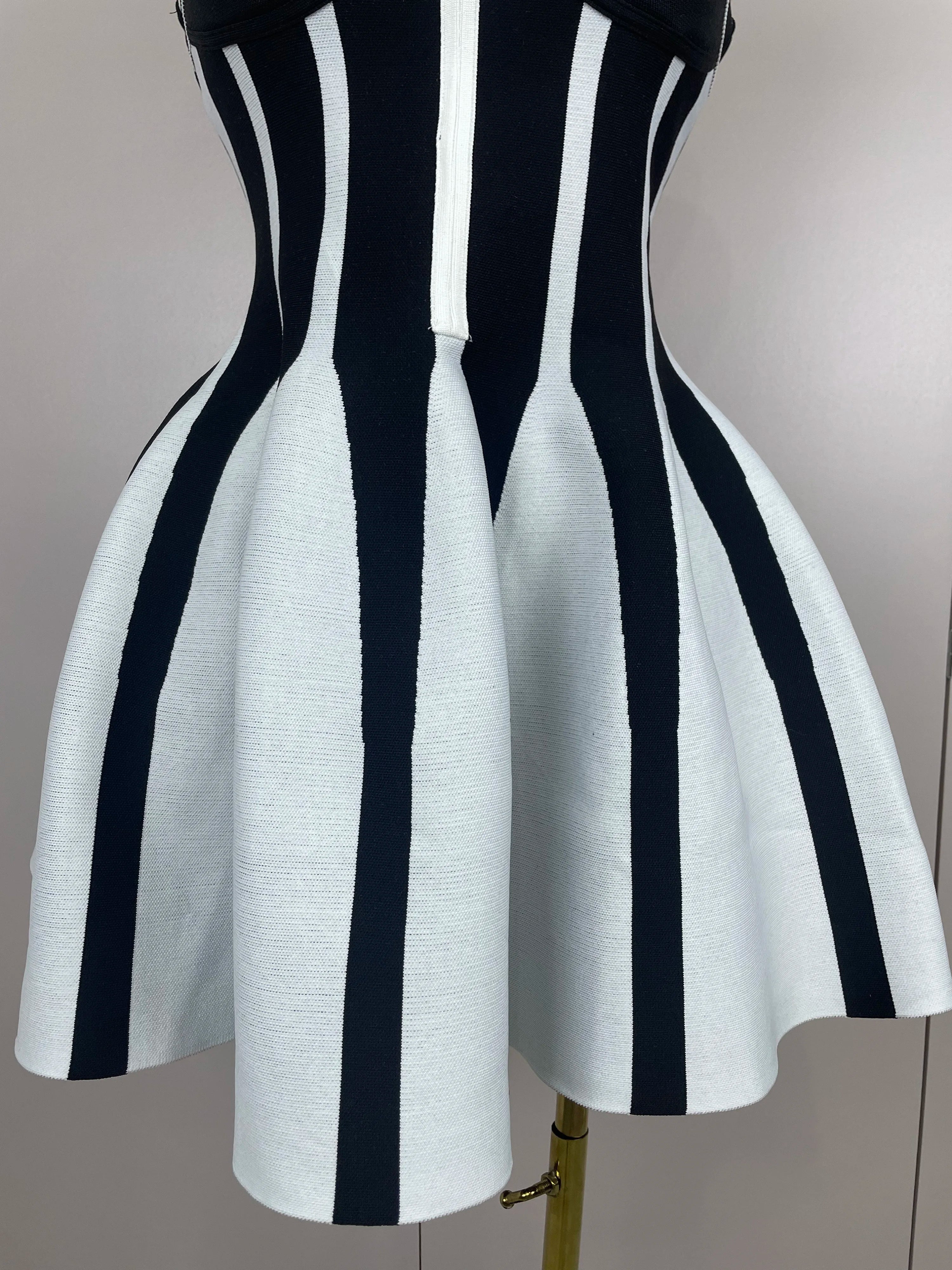 Stripe Halter Bandage Dress | Black & White | Mini