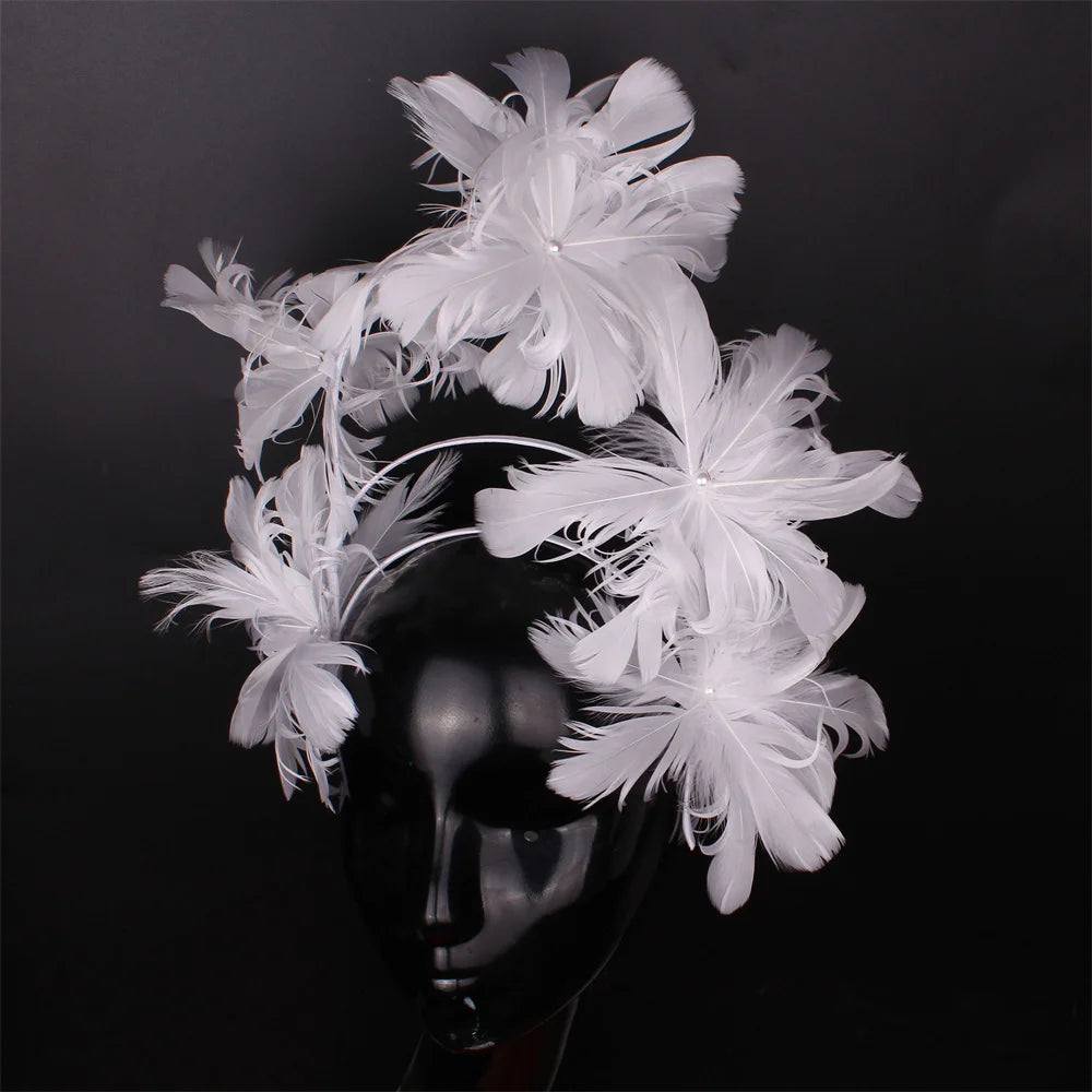 Feather Flower Headdress | Stage & Bridal Headpiece | 16 Colors