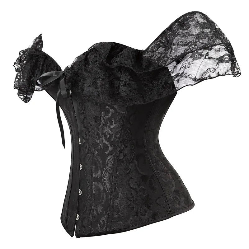 Lace Puff Sleeve Overbust Corset | Satin | Burlesque | Plus Size