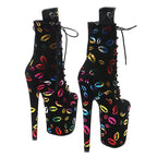 Lip Print Platform Ankle Boots - 8 Inch Fashion Pole Dance Boots
