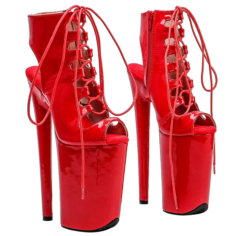 Patent Leather Open-Toe Ankle Boots 23cm - Platform Pole Dance Heels