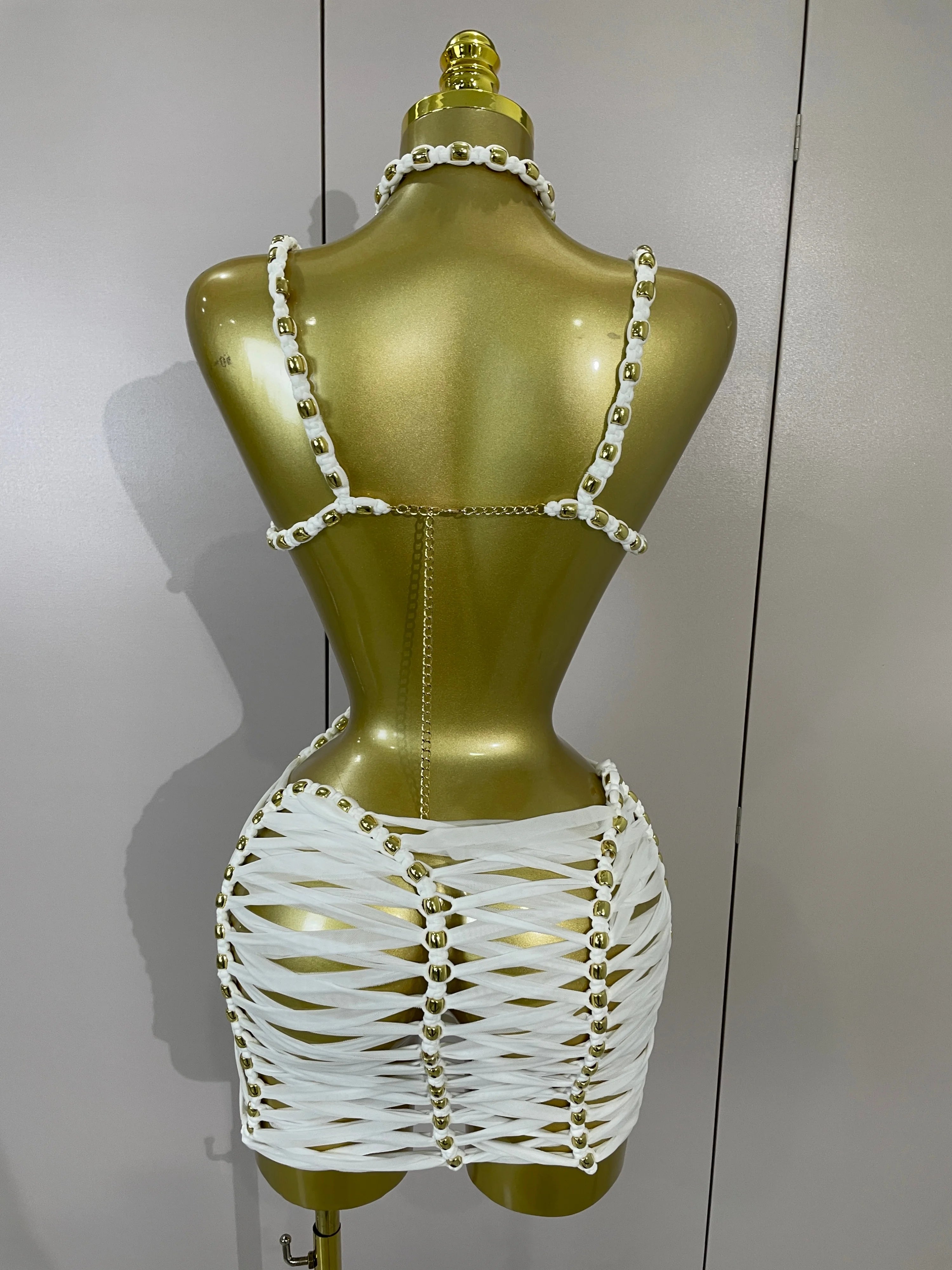 White Lattice Cut-Out Mini Dress | Halter | Backless