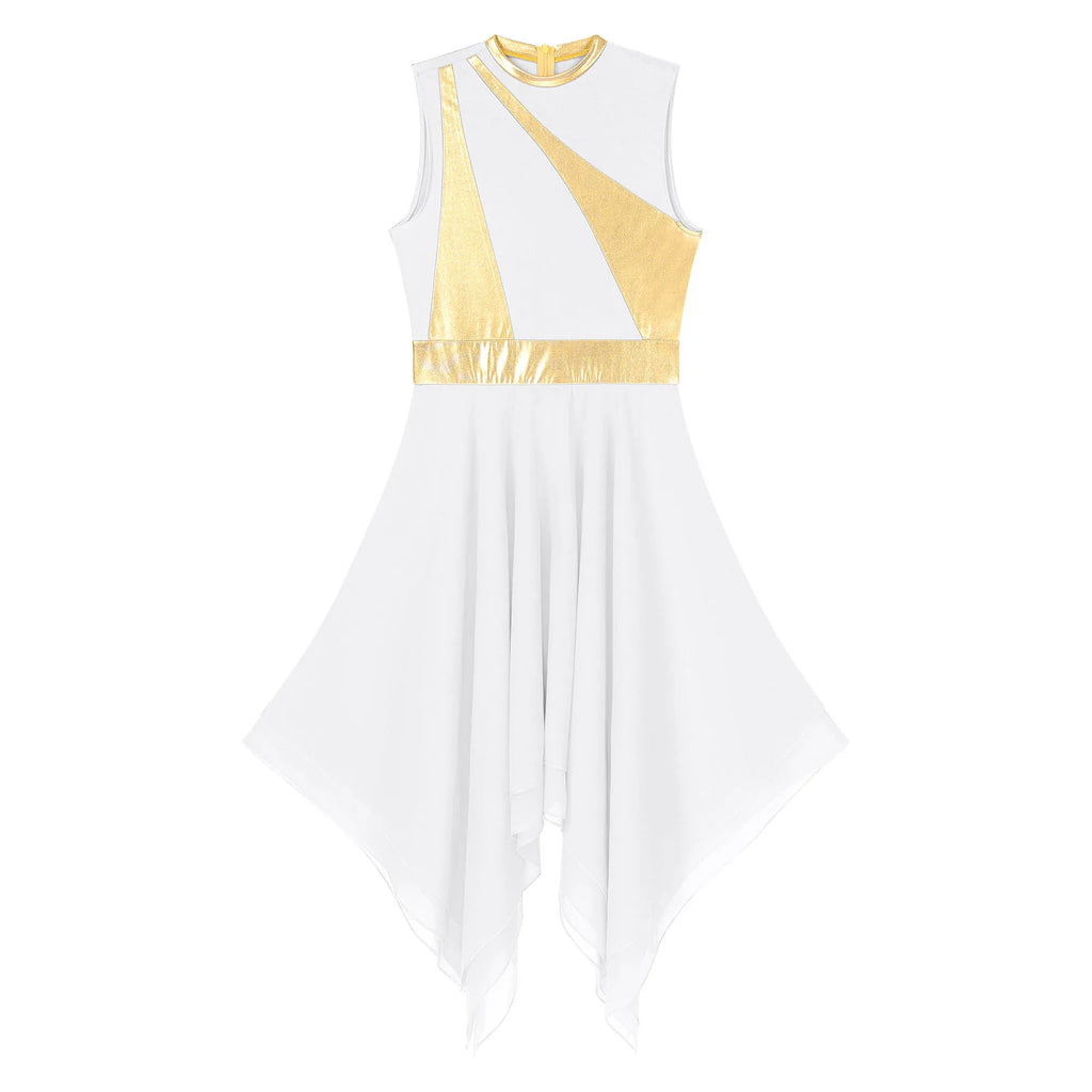 Lyrical Praise Dance Dress | Metallic Waist | Asymmetric Hem