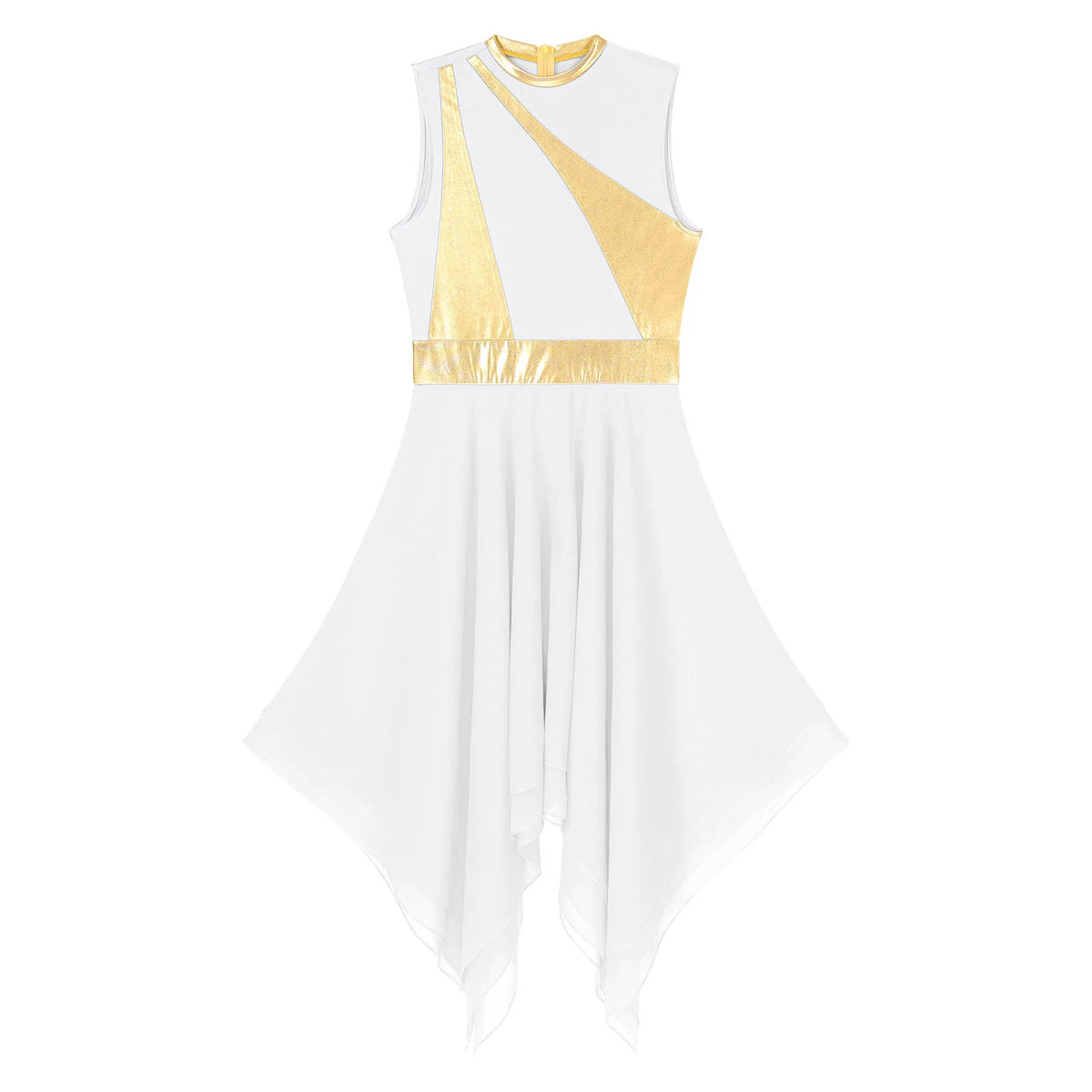 Lyrical Praise Dance Dress | Metallic Waist | Asymmetric Hem