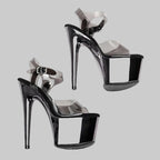 17CM Clear TPU Platform Sandals - Metallic Gun Color High Heel Pole Dance Shoes