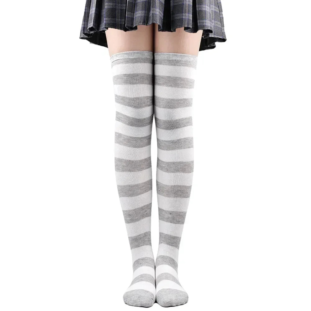 Striped & Polka Dot Thigh-High Stockings | Over-Knee | 27 Colors