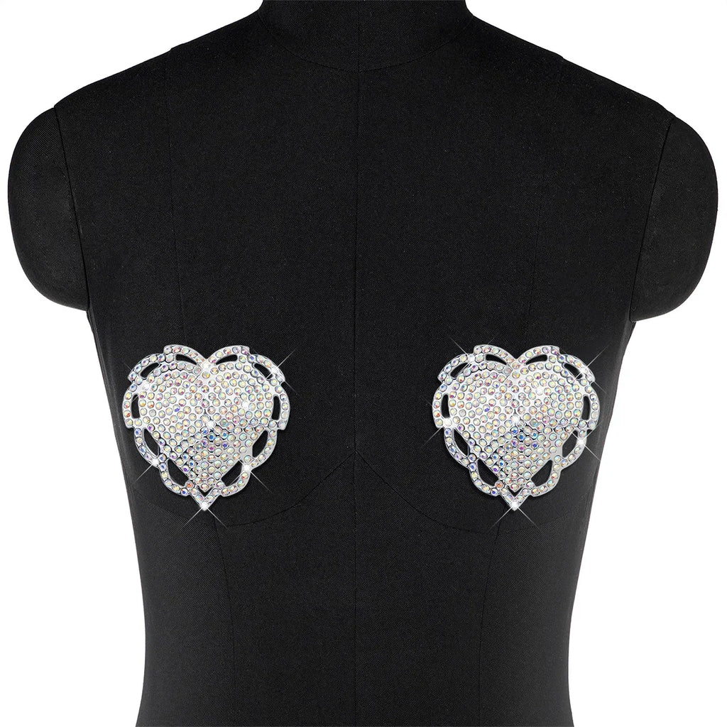 Rhinestone Heart Nipple Pasties | Reusable | 6 Colors