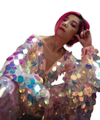 Sequined V-Neck Jumpsuit - Full Sleeve Performance Gown for Stage & Events