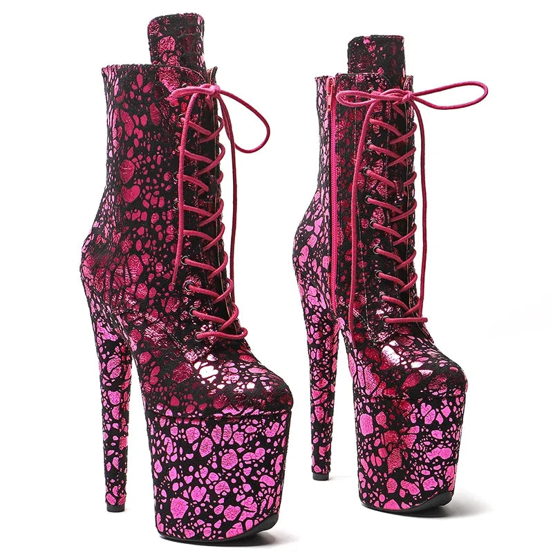 20CM Platform Ankle Boots - Suede Finish High Heel Pole Dance Boots