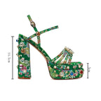 Crystal Platform Sandals - Rhinestone Ankle Strap Heels
