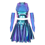 Holographic 3-Piece Set | Crop Top, Skirt & Gloves