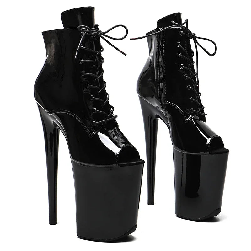 9-Inch Patent Open-Toe Platform Boots | Lace-Up
