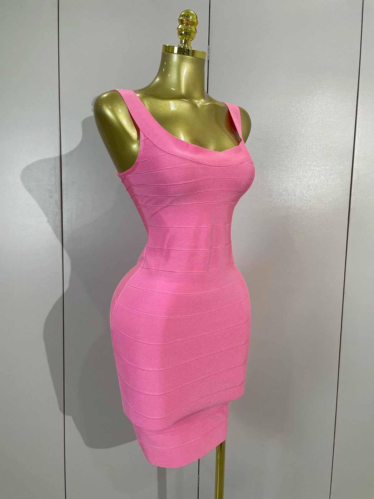 Scoop-Neck Bandage Mini Dress | Bodycon | Hot Pink
