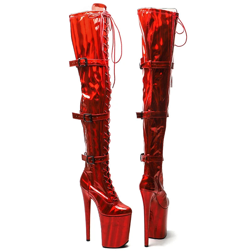 9-Inch Holographic Platform Boots - Lace-Up Dance Boots