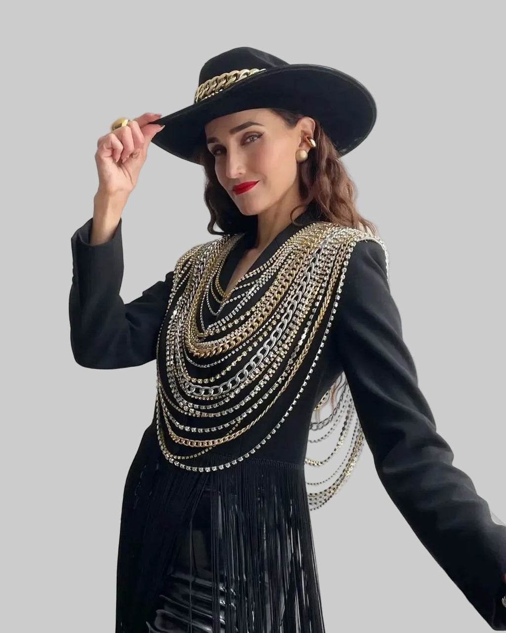 Rhinestone Metal Tassel Chain Crop Top