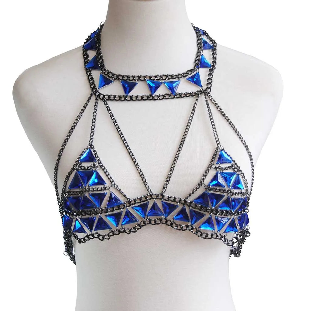 Crystal Halter Crop Top - Gem Embellished Festival Tank Top