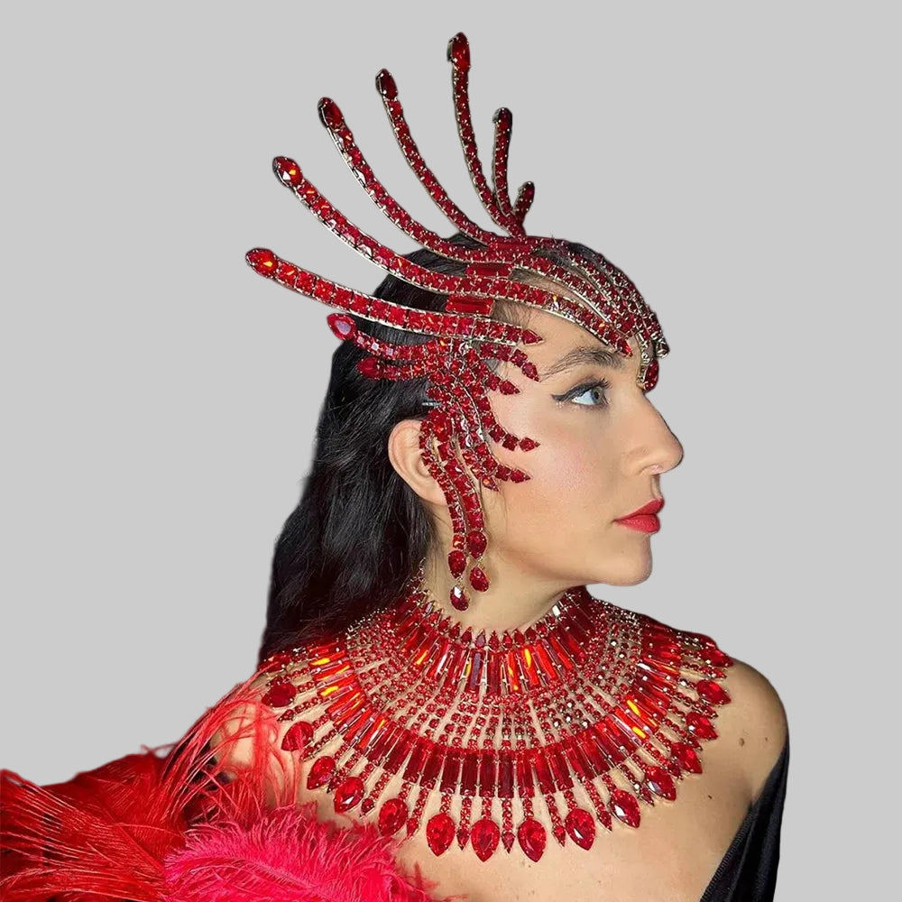 Oversized Rhinestone Headpiece Necklace - Statement Jewelry for Stage & Performance