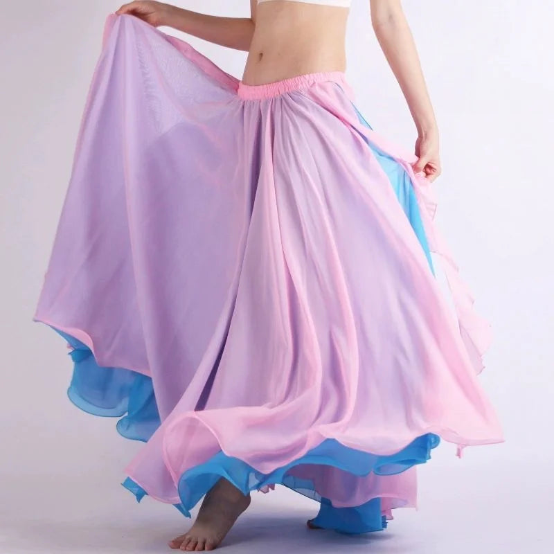 Two-Color Chiffon Belly Dance Skirt - Double Layer Ruffle