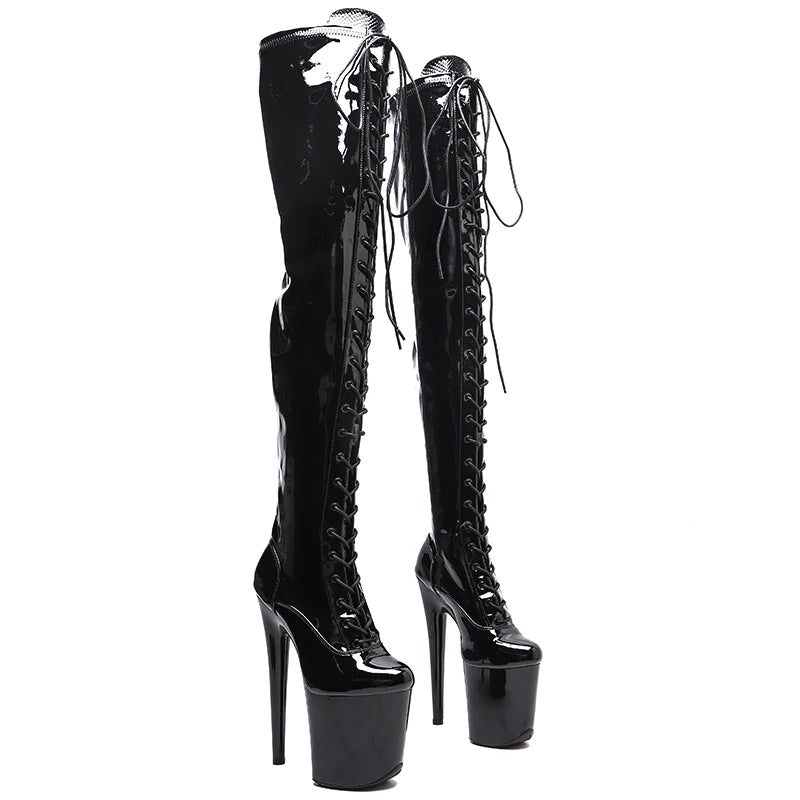 Patent Platform Thigh-High Boots – 8-Inch Pole Dance Heels, Black