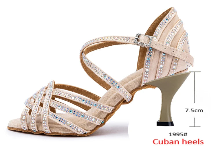Rhinestone Latin Dance Heels | Satin Ballroom Sandals