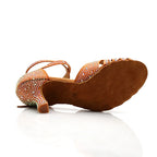 Women's Rhinestone Latin Heels | Bronze Satin | Multi-Height