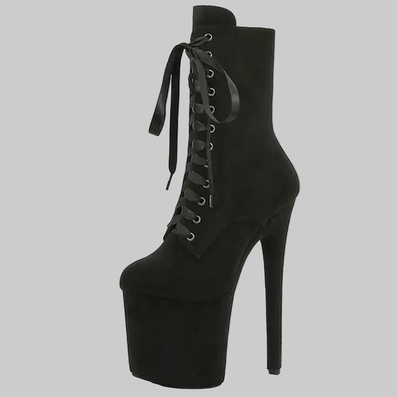 "The Siren" Extreme Platform Lace-Up Ankle Boots - 20cm Heel, 10cm Platform
