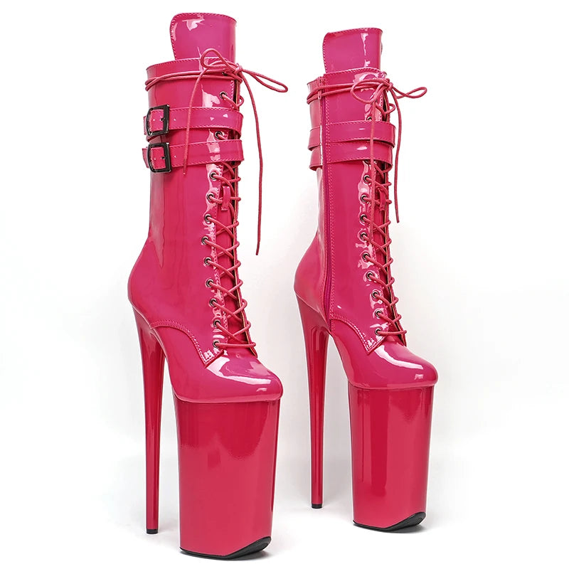 10-Inch Platform Ankle Boots - Patent Leather Stage Performance Heels
