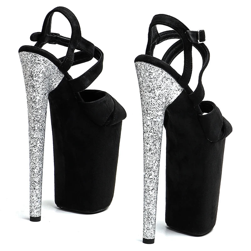 9-Inch Glitter Platform Sandals - Slip-On Heels