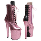 8-Inch Snake Print Platform Ankle Boots - Pole Dance Boots