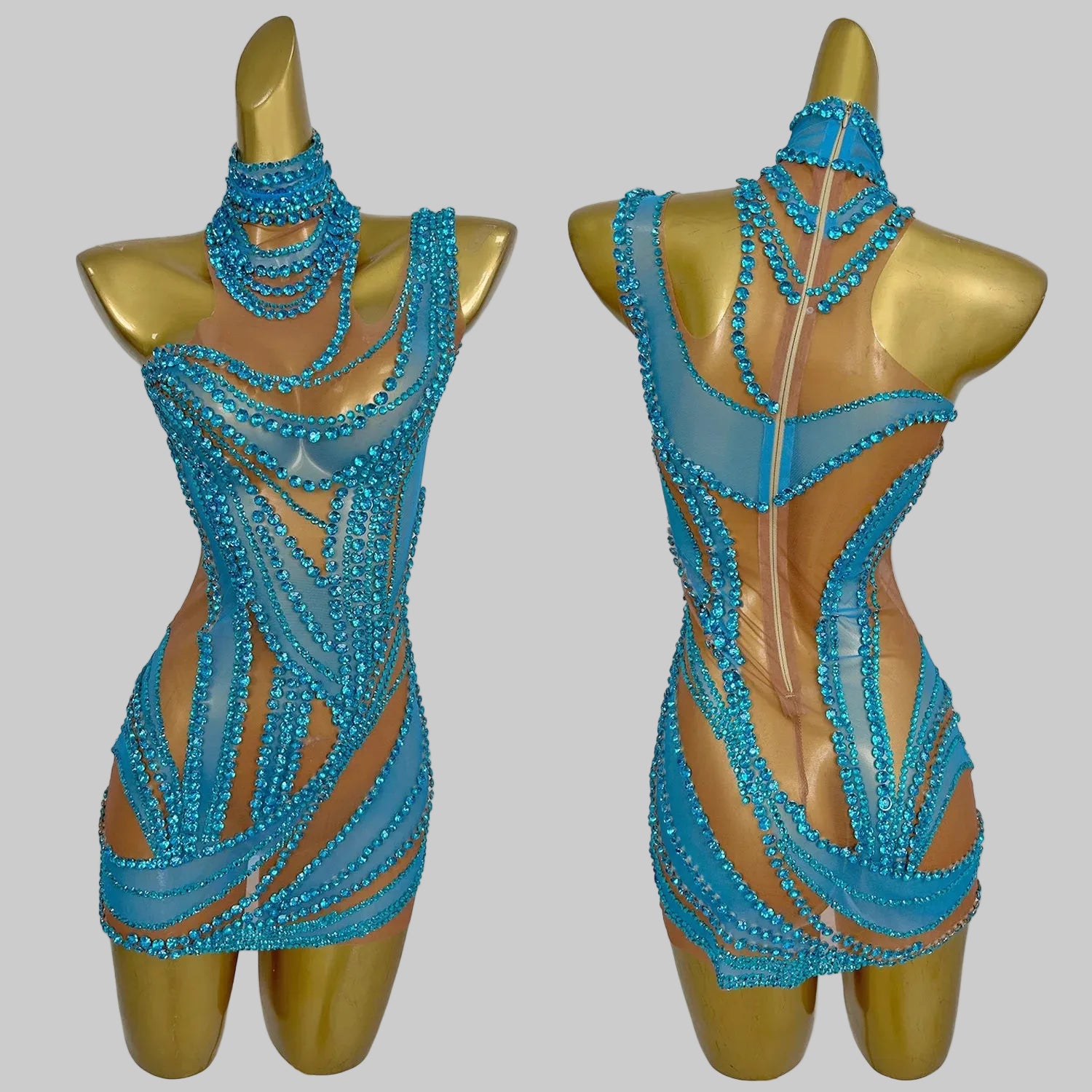 Rhinestone Mini Dress - Sparkly Halter Performance Dress