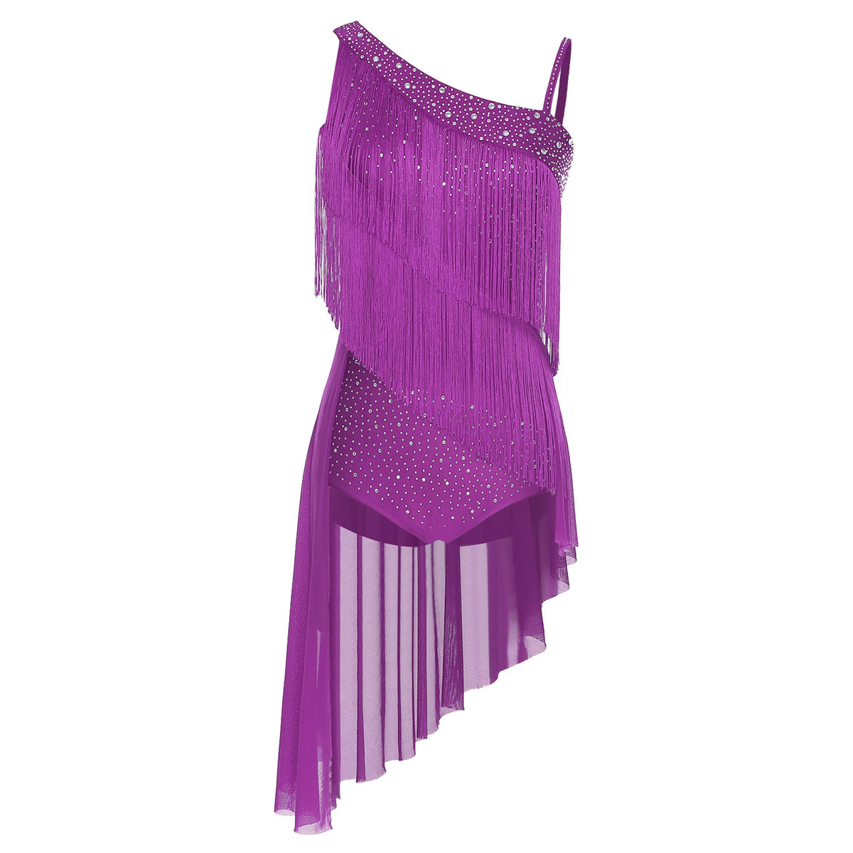 Latin Dance Leotard | Tassel & Rhinestone | Asymmetric