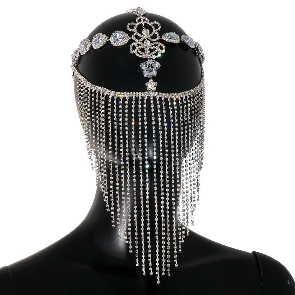 Dazzling Rhinestone Fringe Face Mask - Showgirl, Festival & Performance Accessory
