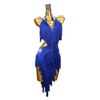 Blue Rhinestone Latin Dance Competition Dress
