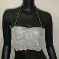 Bling Rhinestone Sequin Halter Crop Top - Backless Metal Tank