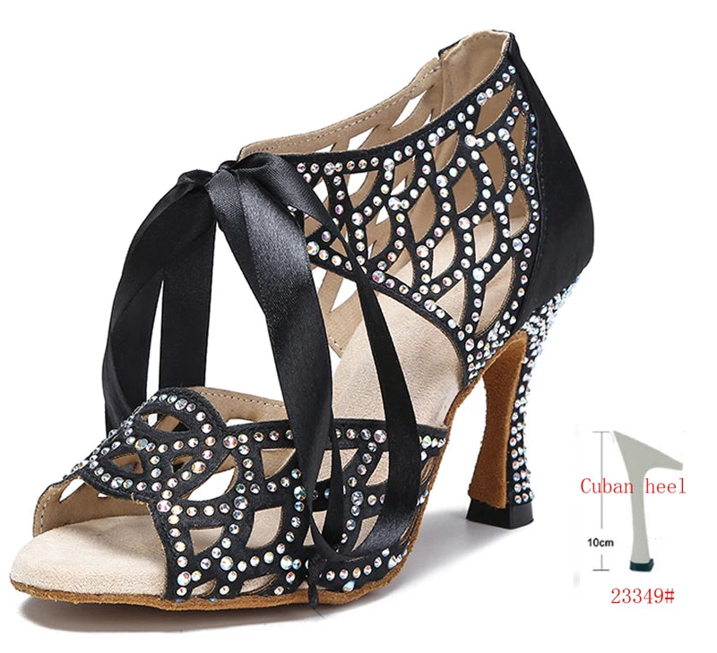 Cut-Out Lace-Up Latin Dance Sandals | Cuban Heel | 6–10cm | White, Black & Nude