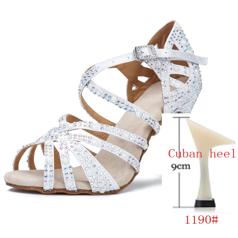Rhinestone Silk Latin Dance Heels | Salsa & Competition | 6–10cm