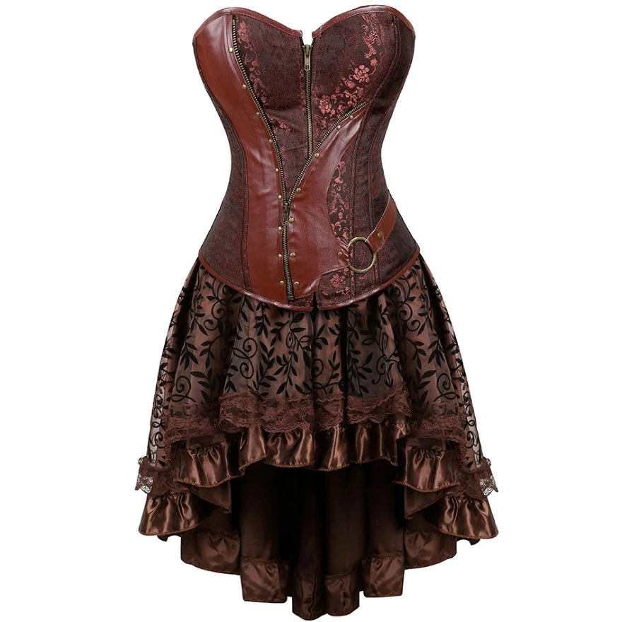 Brocade Corset Dress | Gothic Steampunk | Hi-Lo Ruffle Skirt | Plus Size