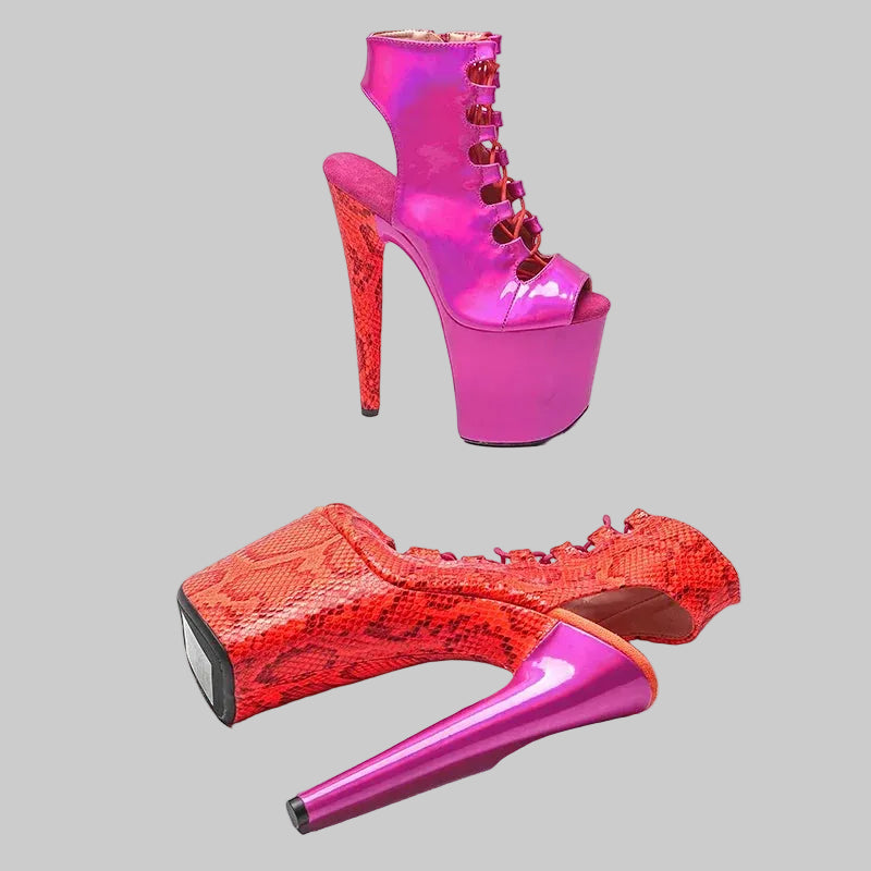 Snakeskin Platform Boots - 8-Inch Open Toe Ankle Boots for Pole Dance & Performance