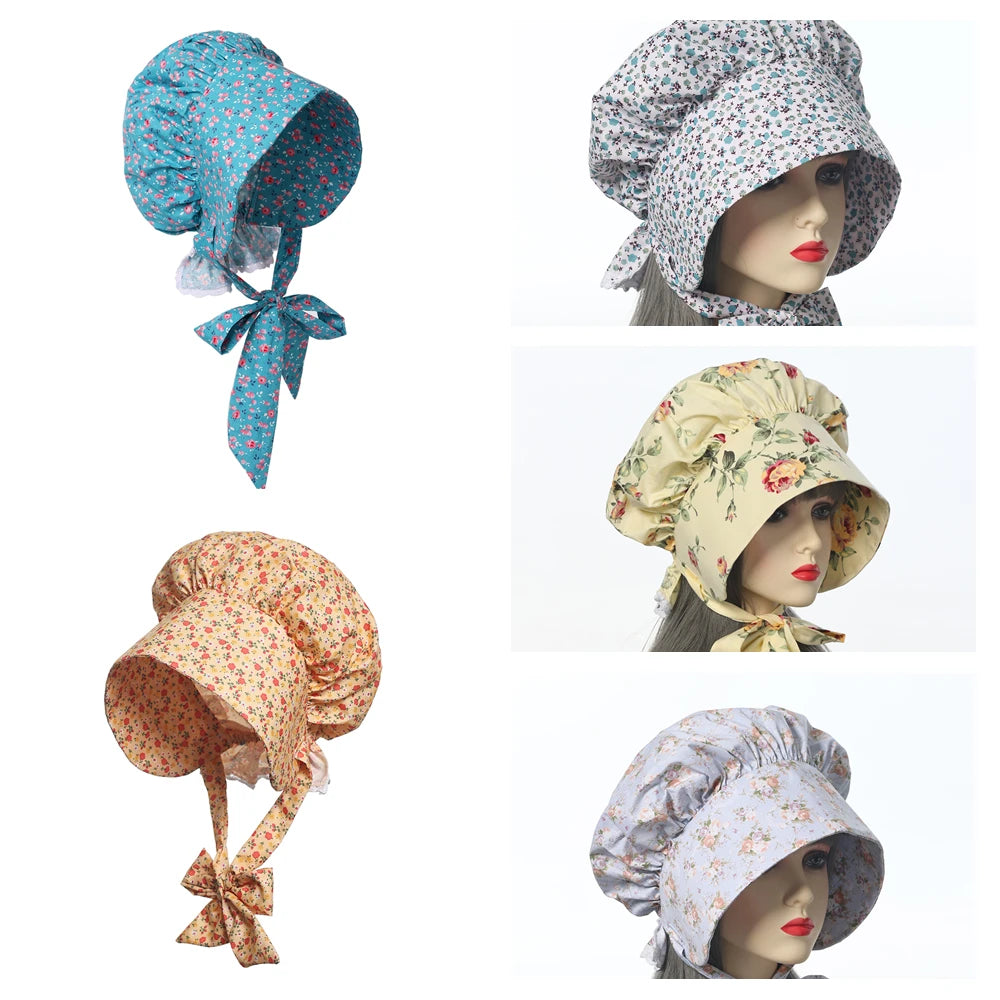 Colonial Bonnet Hat | Floral Cotton | One Size