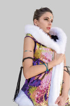 LED Sequin Faux Fur Vest - USB Control Light Up Hooded Performance Jacket