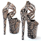 20cm Snake Print Platform Sandals - Lace-Up Dance Heels
