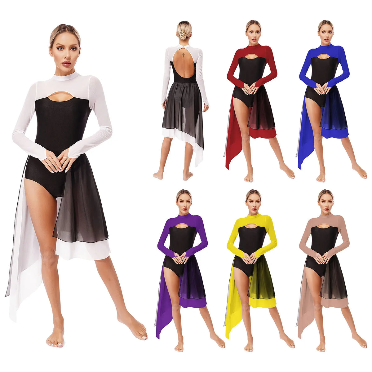 Lyrical Dance Dress | Cutout Back & Mesh Sleeves | Irregular Hem