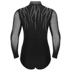Men's Sheer Mesh Long Sleeve Bodysuit | Deep V Rhinestone | Latin Ballroom Dance
