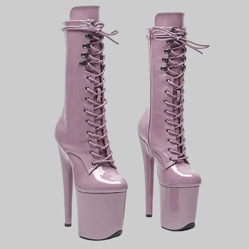 20CM Shiny Patent Platform Ankle Boots - 8 Inch High Heel Pole Dance Boots