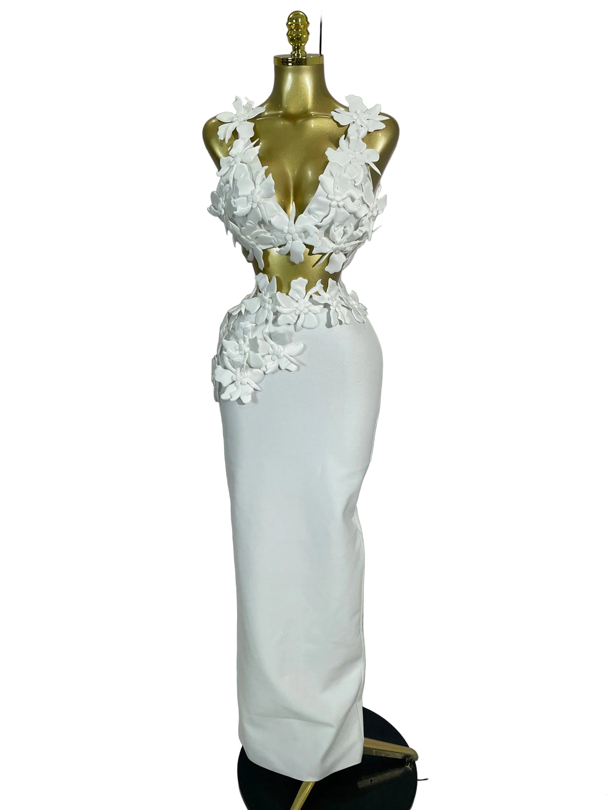3D Floral Bodycon Maxi Dress | V-Neck | Pageant
