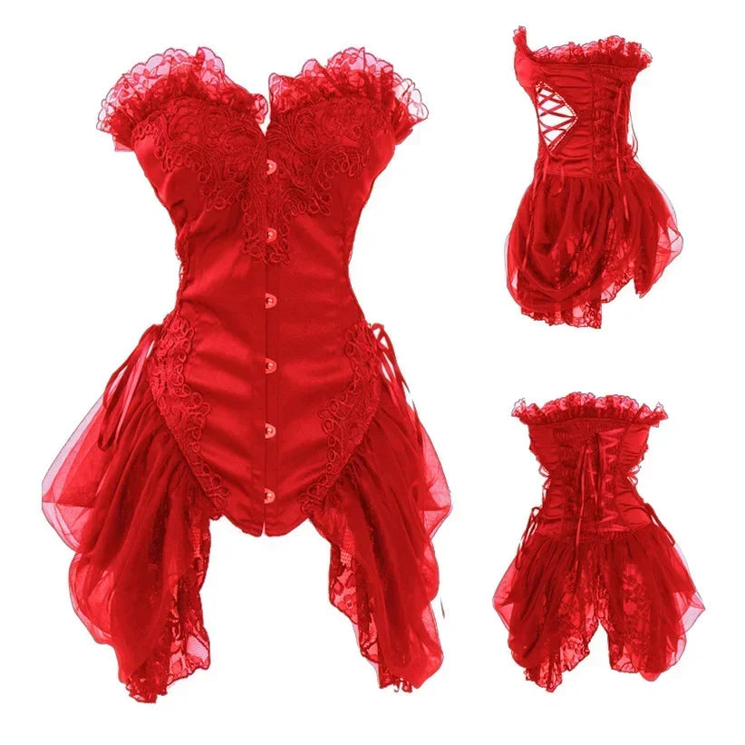 Satin Gothic Overbust Corset | Tulle Skirt | Victorian Bustier