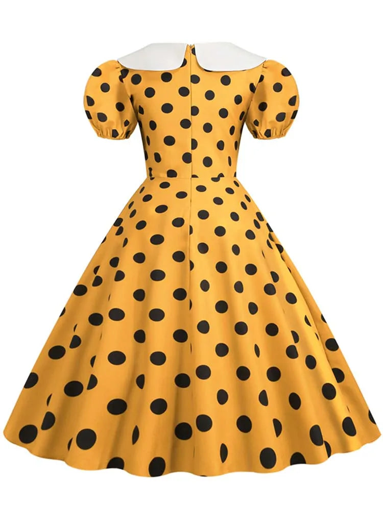 Vintage Polka Dot Puff Sleeve Dress | Petticoat | S–XXL