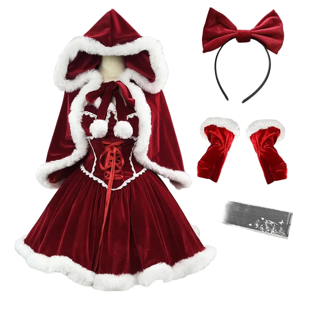 Santa Mini Dress Costume Set | Fur Trim Velvet | Christmas & Cosplay