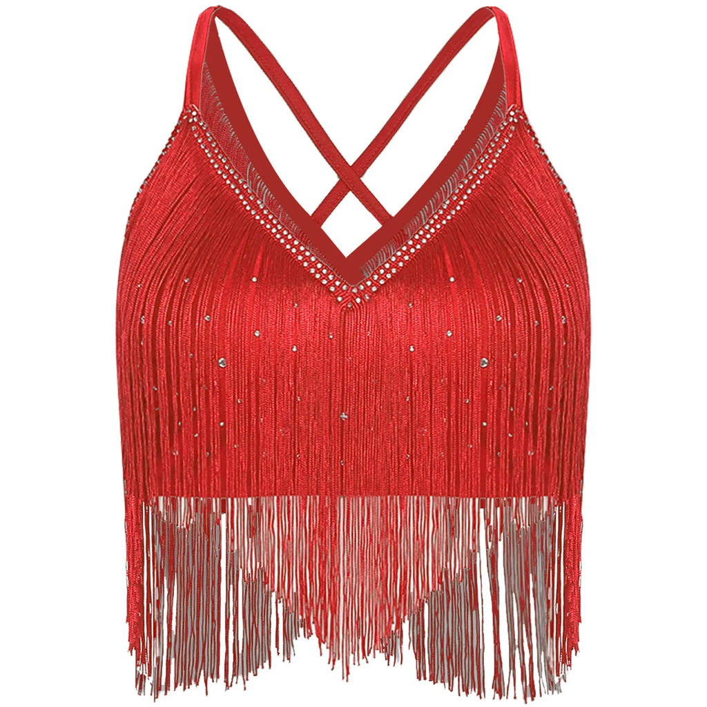 Fringe Tassel Crop Top | Crisscross Back | Latin Dance & Stage | 7 Colours