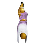 Purple Rhinestone Latin Dance Dress with Tassel & Applique Details